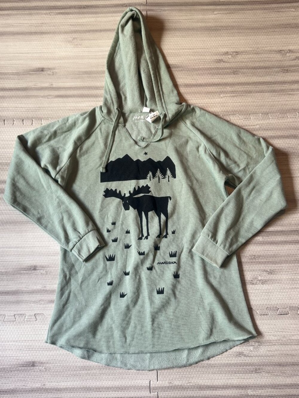 NWT Marushka Women's Hand Printed Notch Neck Moose Hoodie